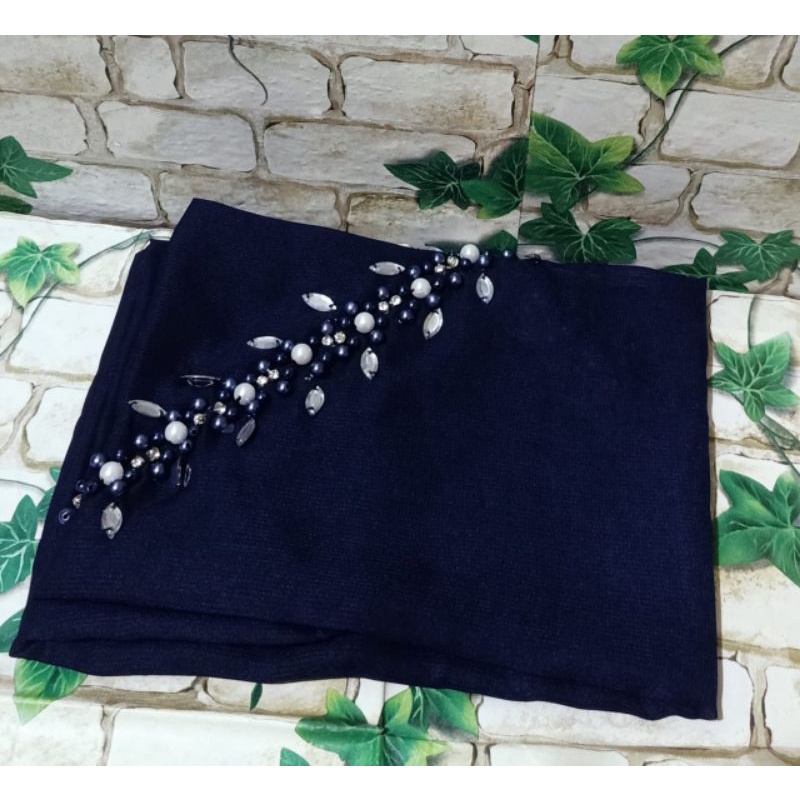 SEGIEMPAT PAYET BANDO BELLA/HIJAB BANDO MUTIARA/KERUDUNG PAYET BELLA SQUERE-Navy