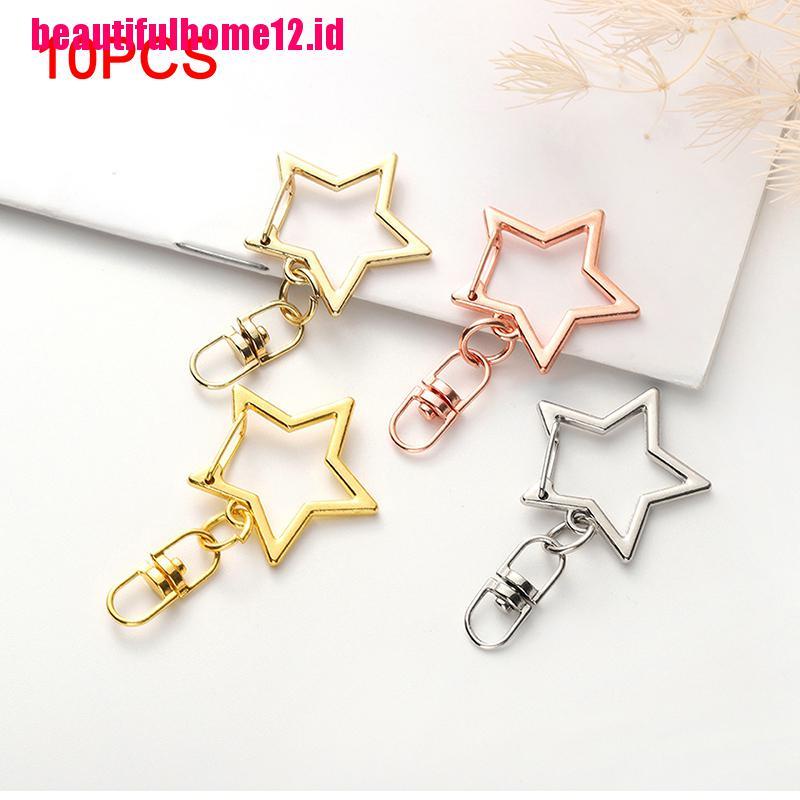 10pcs Gantungan Kunci Bentuk Bintang Pentagram Hollow DIY