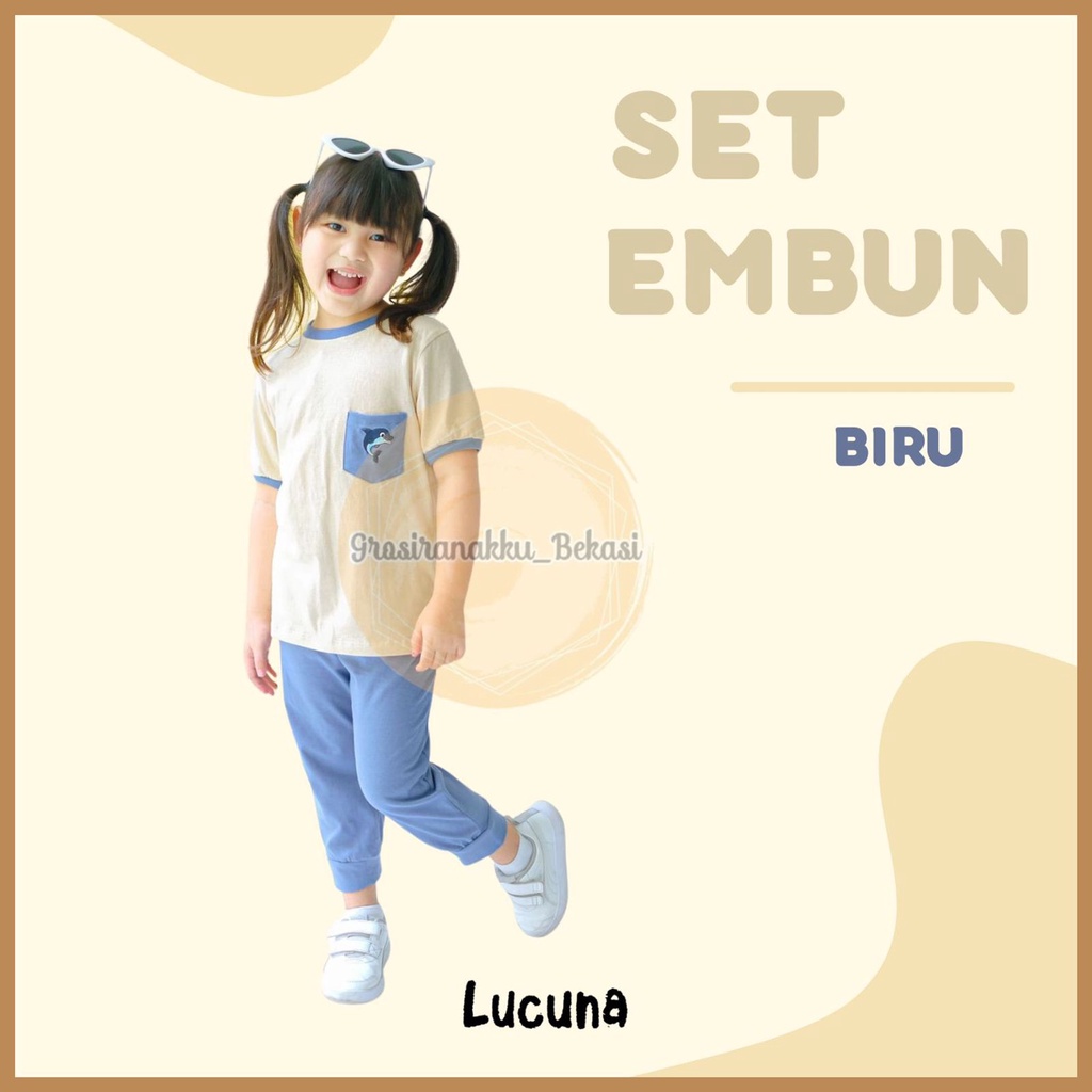 Setelan Anak Unisex Embun Lucuna Warna Biru Size 1-5 Thn