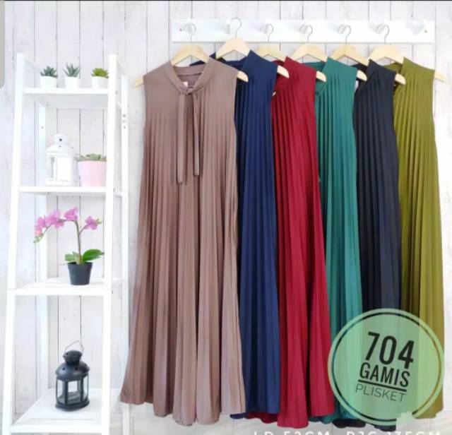 Long Dress Plisket Dewasa / Full Plisket Depan Belakang