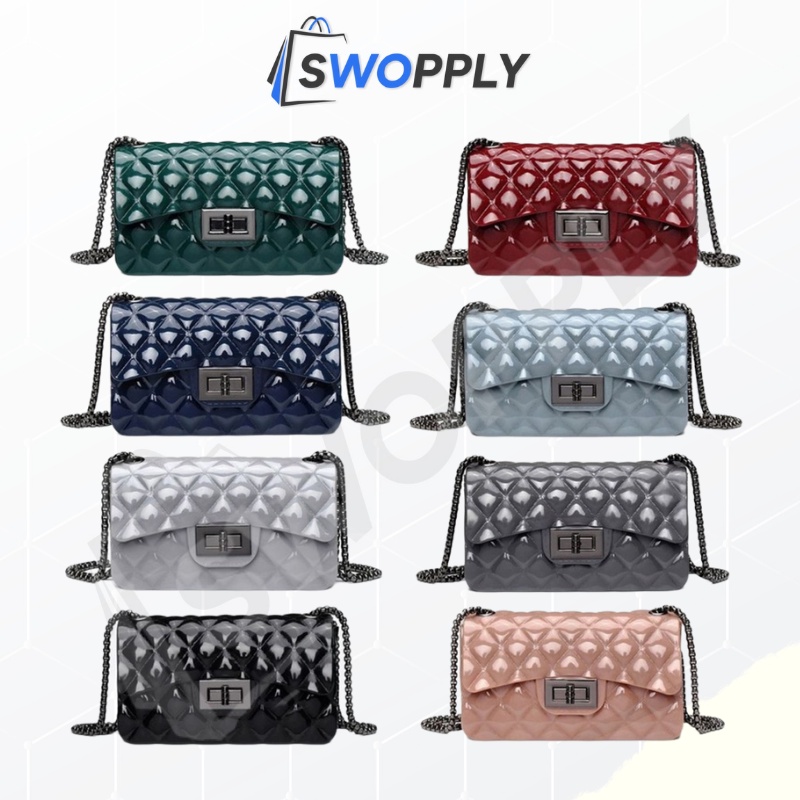 Swopply SW1080 Tas Slingbag Jelly Glitter Rantai Fashion Wanita