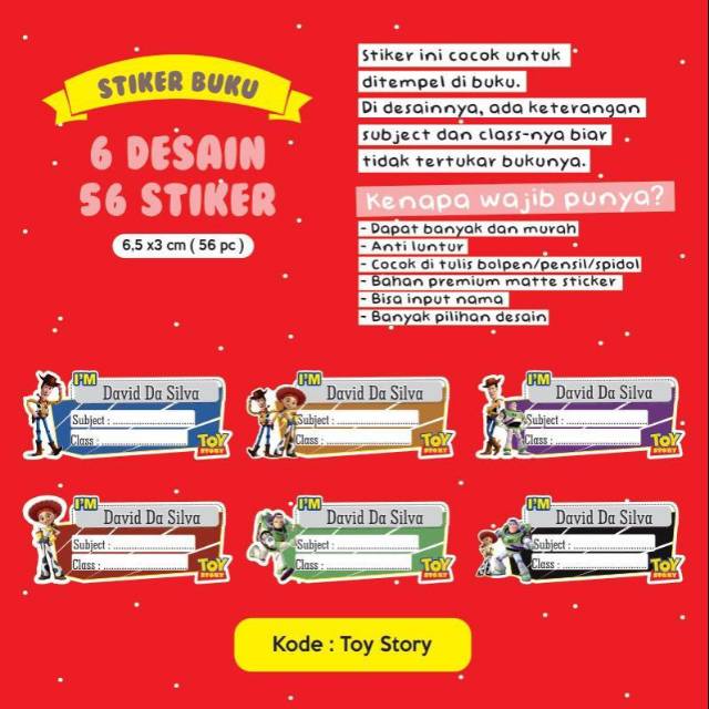 

Sticker nama buku toy story 56pcs