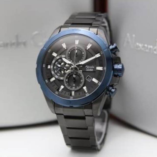 Alexandre Christie Jam Pria AC 6508 Blue Black Original