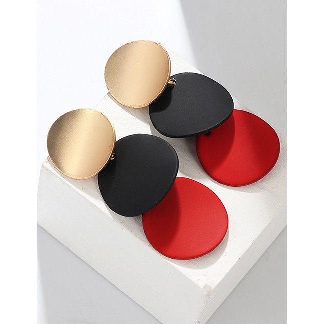 LRC Anting Tusuk Fashion Geometric Disc Painting Stud Earrings D46781