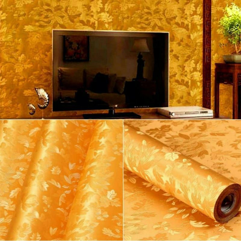 Wallpaper Sticker Dinding Premium Bunga Emas Panjang 10Meter x Lebar 45Cm