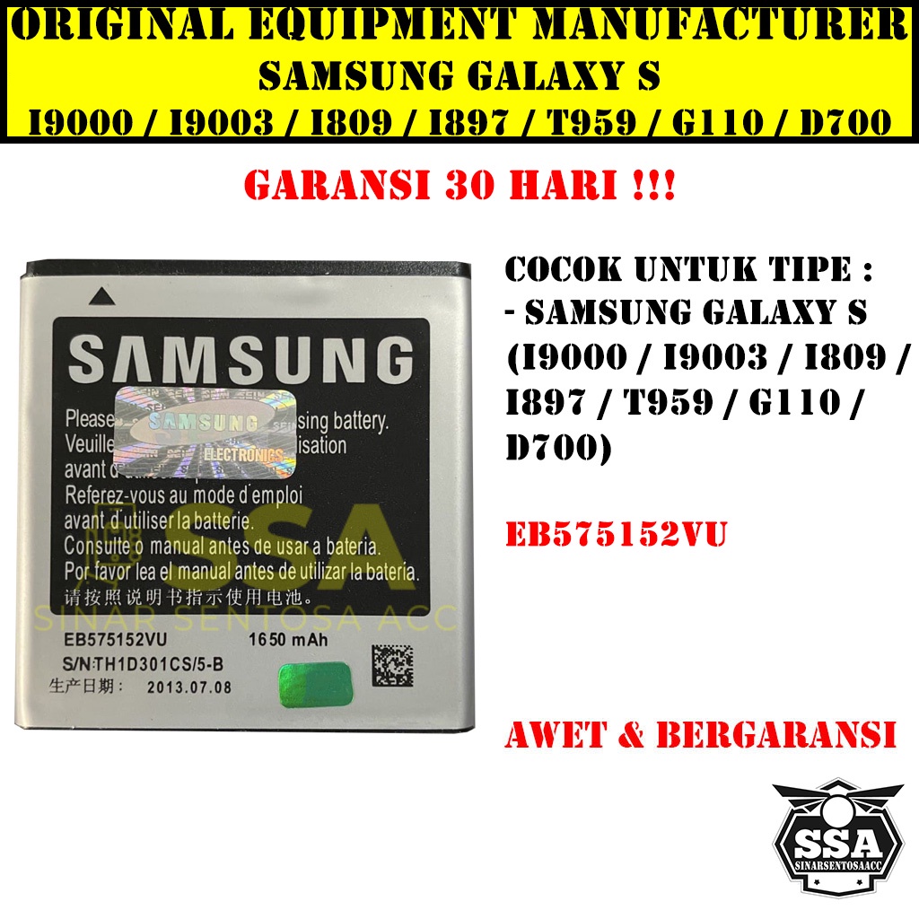 Baterai Original OEM Samsung Galaxy S I9000 I9003 I809 I897 T959 G110 D700 EB575152VU HP Ori Battery Batrai Batre Batu Batere GARANSI AWET MURAH