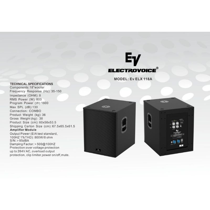 Subwoofer speaker Aktif Electro voice EV ELX 118 A ELX118A by Hardwell