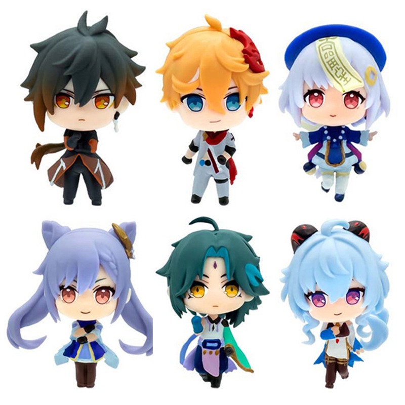 6pcs Action Figure Genshin Impact Xiao Keqing Qiqi Morax Tartaglia Ganyu Bahan PVC Untuk Dekorasi