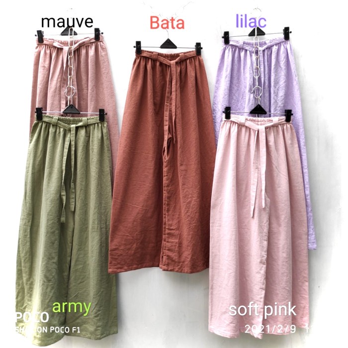 Promo   Celana kulot linen katun polos tebal lilac   Premium Quality