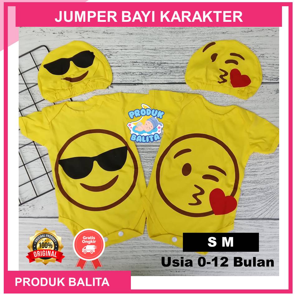 Baju Jumper Bayi Laki -laki Perempua Untuk Usia 0-12 Bulan Motif Lucu Emoji Smile