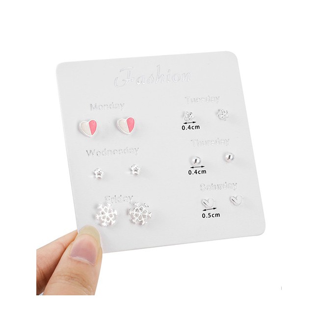 LRC Anting Set Elegant Alloy Heart Shape&amp;snowflake Decorated Earrings(6pairs) F22042