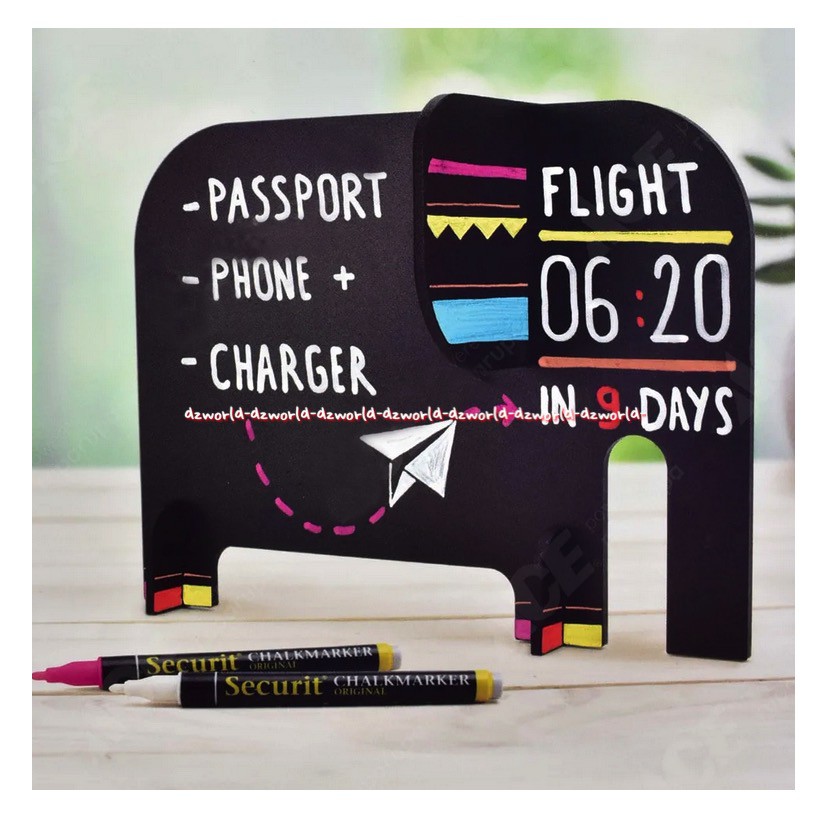 Securit Table Chalkboard Silhouette Elephant Papan Tulis Hitam Model Gajah