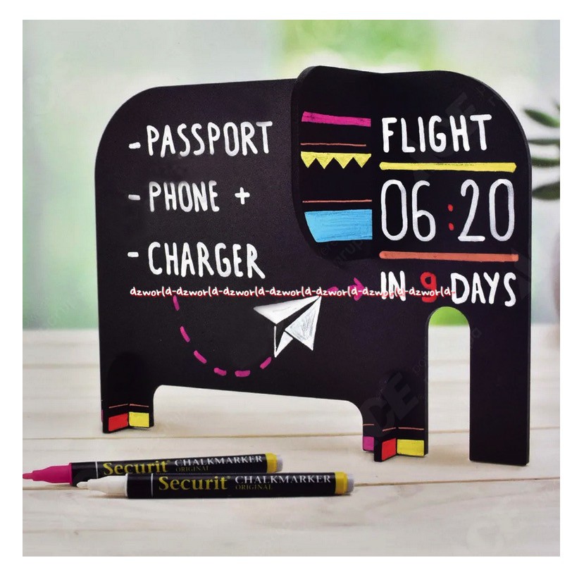 Securit Table Chalkboard Silhouette Elephant Papan Tulis Hitam Model Gajah