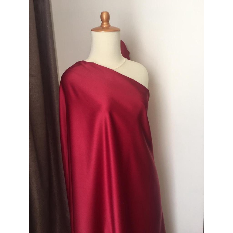 Bahan Kain Satin Velvet Premium Bahan Furing Brukat Warna Merah Maroon Marun
