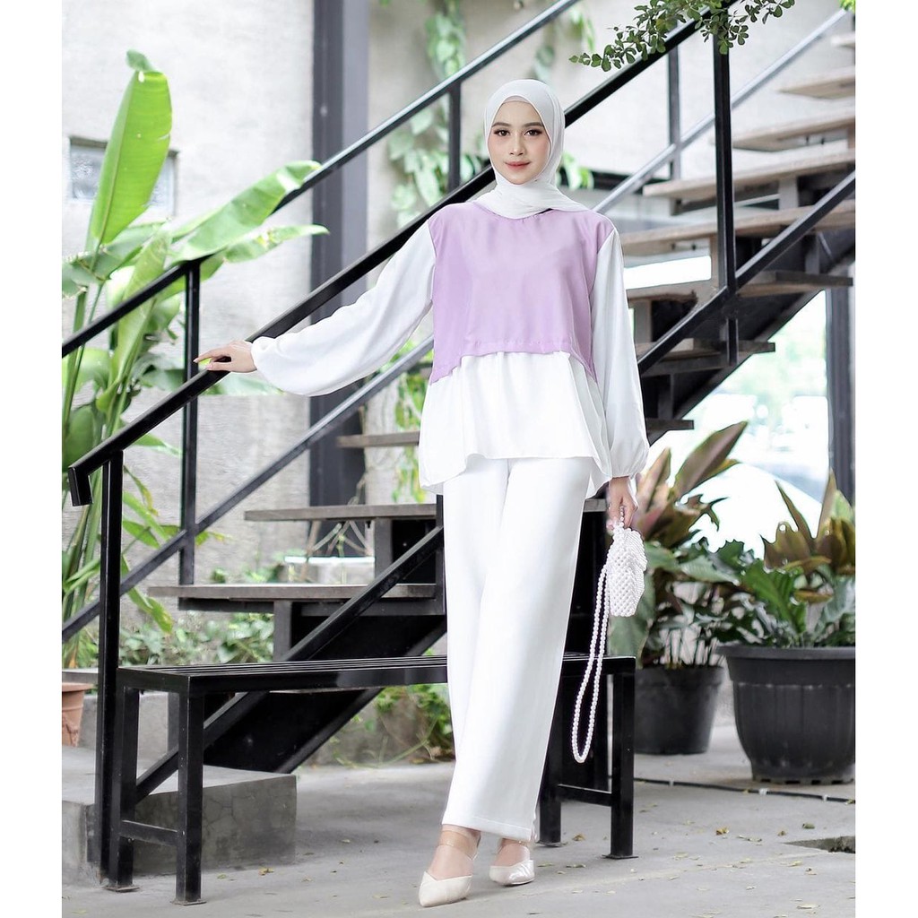 BAJU MURAH/ALFAZZA FASHION MURAH BLOUSE TANGAN BALON/ATASAN KEKINIAN- LILAC - VIRAL -FASHIONABLE/COD