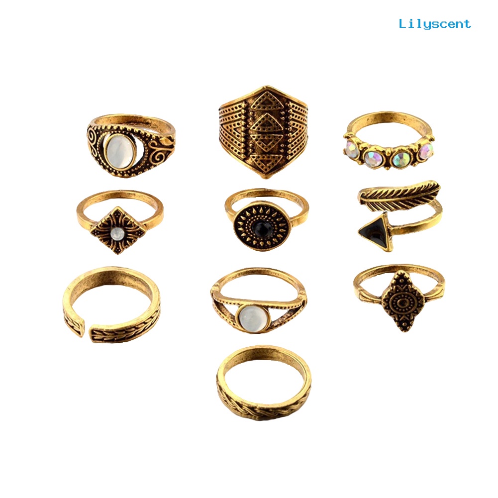 10pcs / Set Cincin Buku Jari Aneka Bentuk Gaya Boho Retro Untuk Wanita