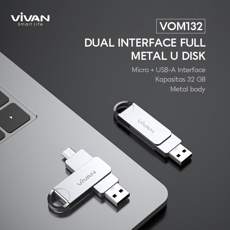 VIVAN VOM132 Flashdisk OTG 32GB Dual Interface Micro &amp; USB-A - Garansi Resmi 1 Tahun