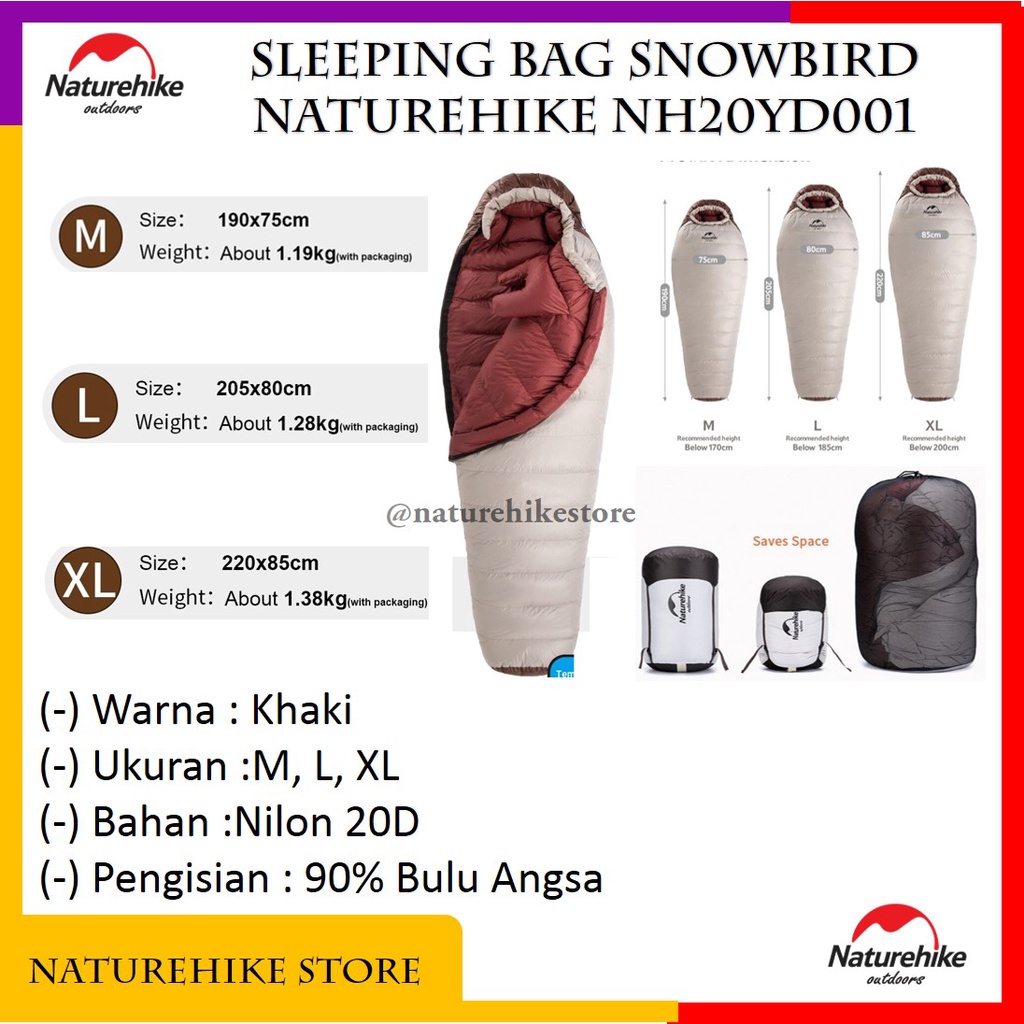 Sleeping Bag Snowbird Kantong Selimut Tidur Camping Outdoor Gunung Hiking Naturehike NH20YD001