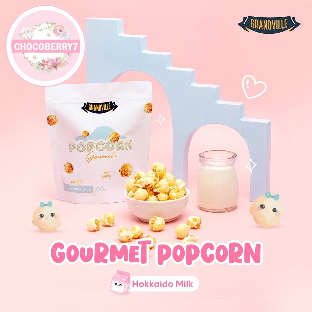 Grandville Popcorn Gourmet 50 gr Cemilan Pop Corn Hokkaido Milk Crunchy Floss 50gr