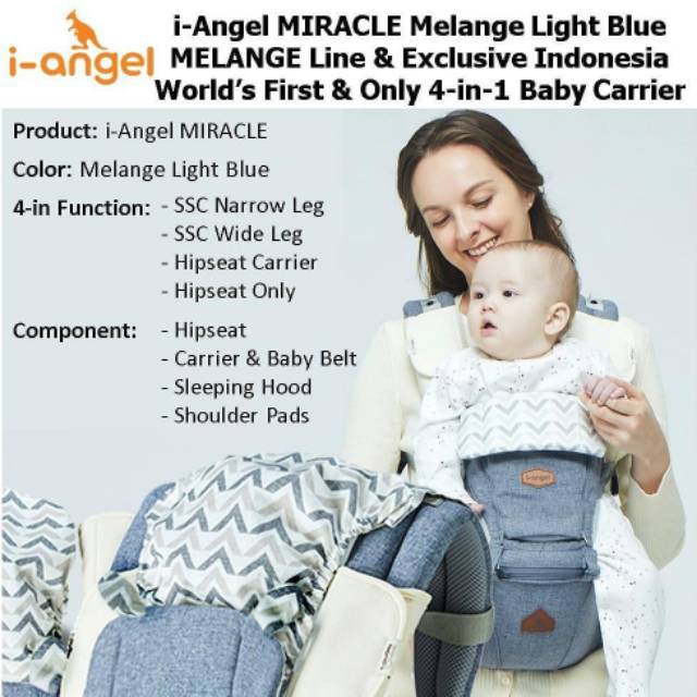 I-ANGEL MIRACLE MELANGE LIGHT BLUE BABY CARRIER  GENDONGAN BAYI