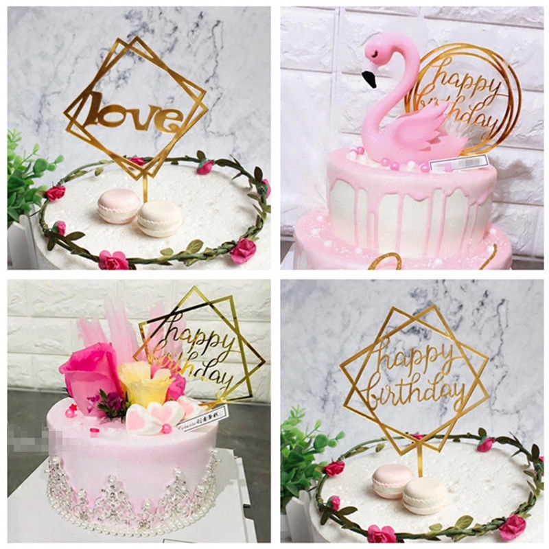 Topper Kue Cupcake Bahan Akrilik Untuk Dekorasi Pesta Ulang Tahun / Pernikahan