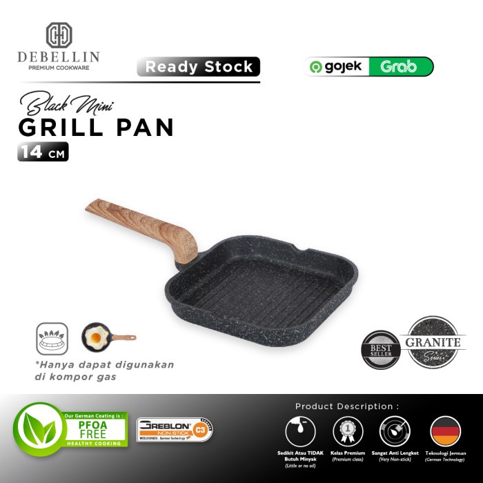 [Angelshop] Debellin Black Mini Grill Pan 14 cm - Pemanggang Granite Premium - Mini GP14 Terbaru