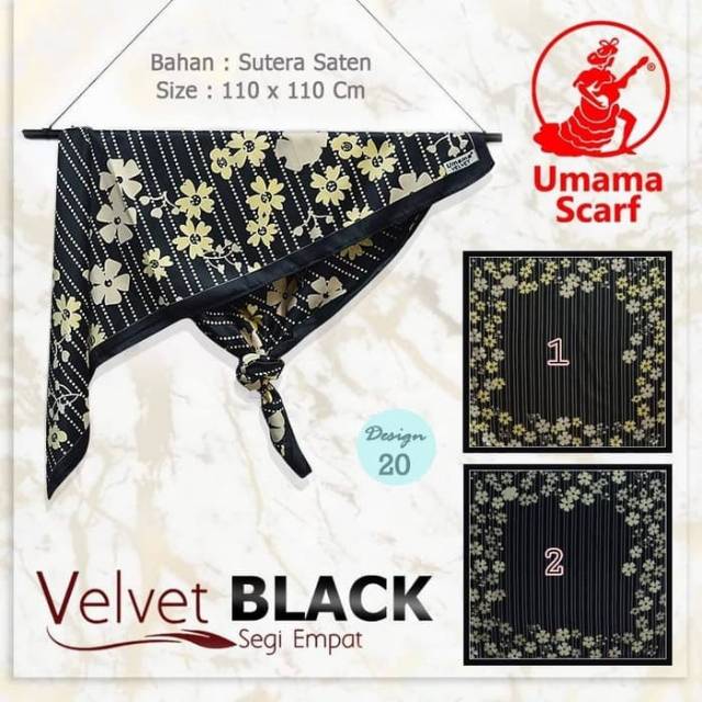 Jilbab segi empat satin velvet black umama