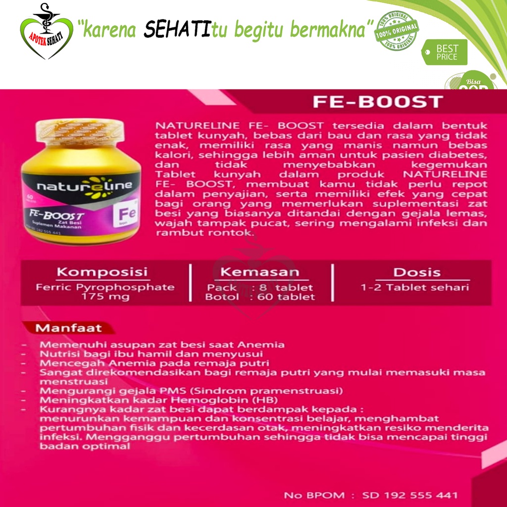 Natureline Feboost tab Suplemen Zat Besi Anti Anemia BPOM Fe Boost