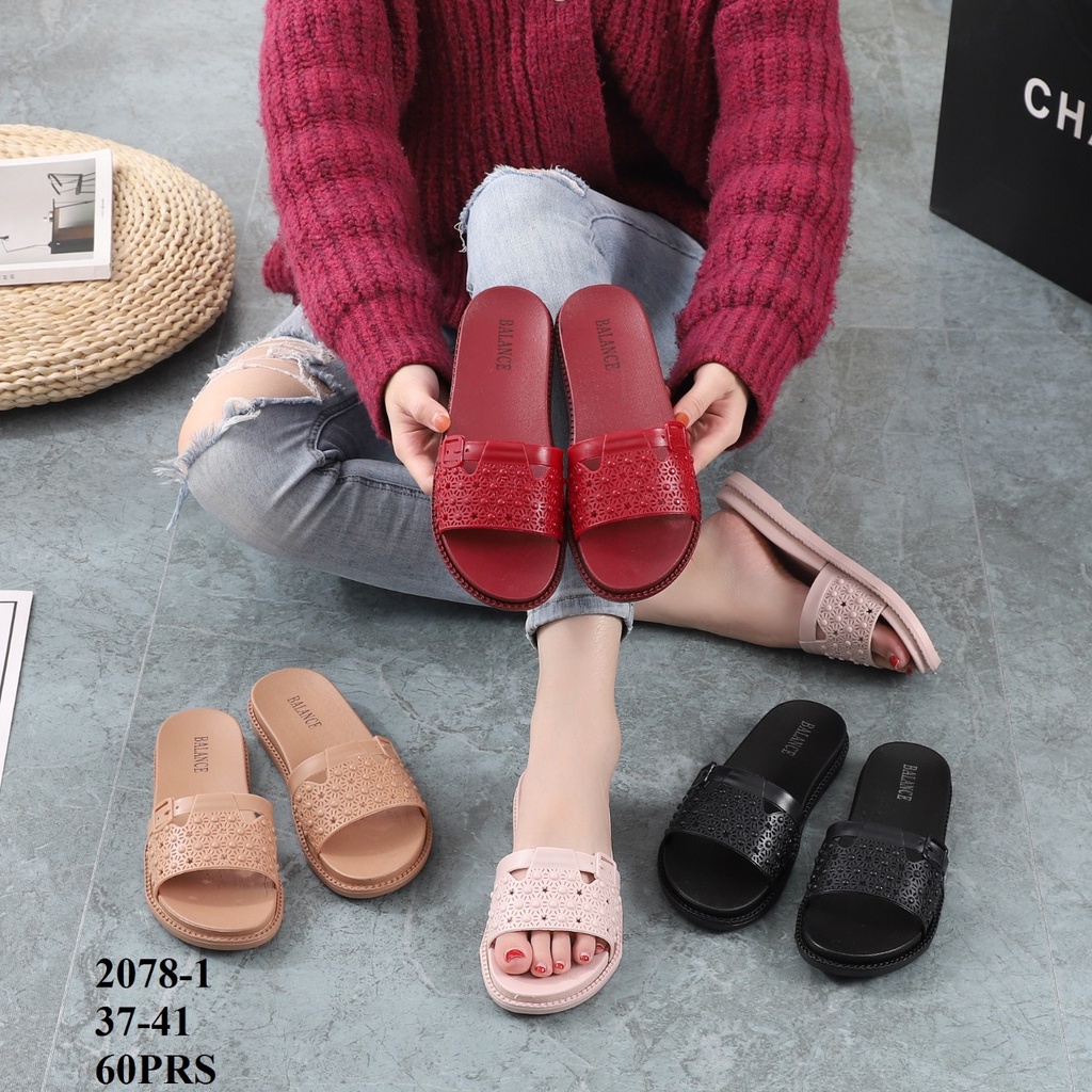 Sandal Slop Karet Wanita Balance 2078 Bahan Karet Empuk Elastis Lentur Motif Bintang Kokop Polos