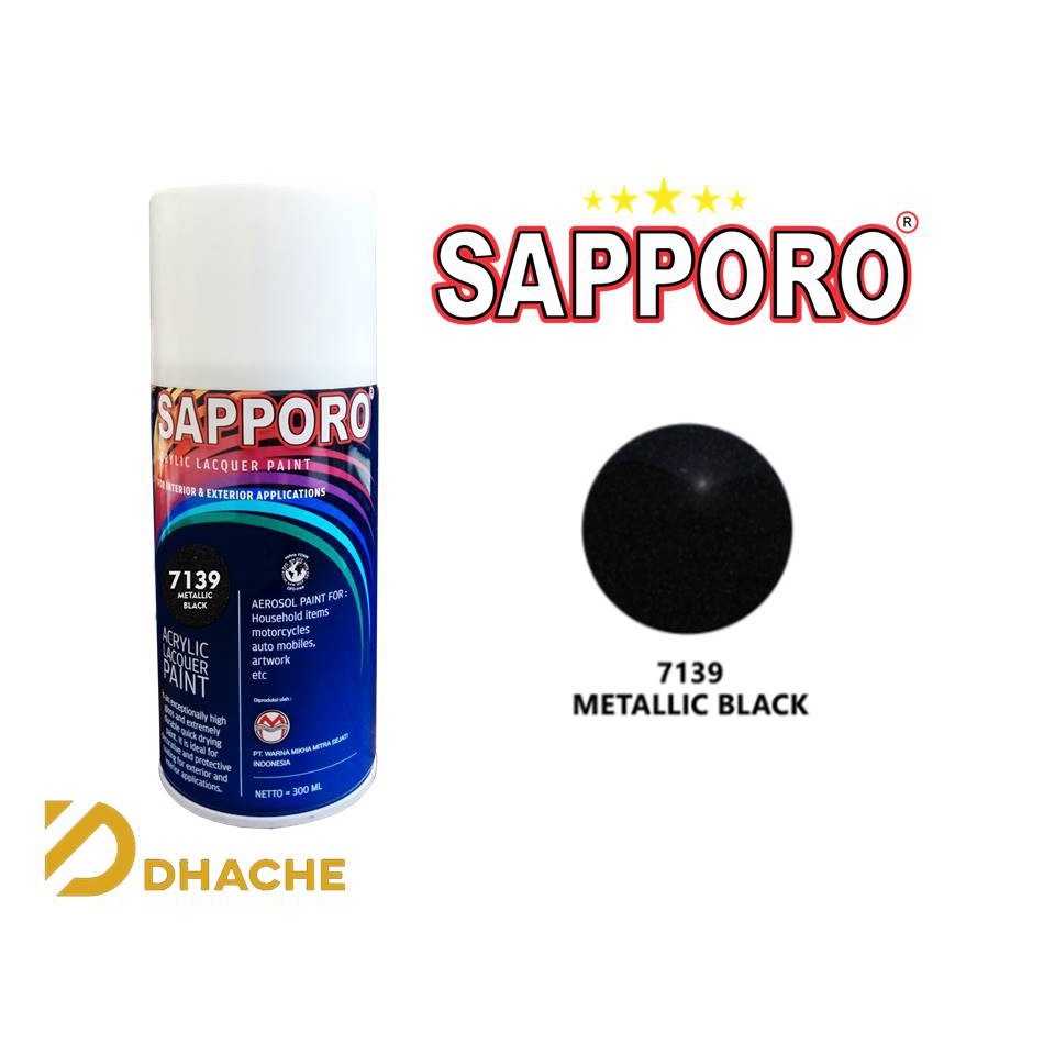 SAPPORO SPRAY 7139 BLACK METALLIC 300ML/ SAPPORO HITAM METALIK 7139/ PYLOX / PILOK