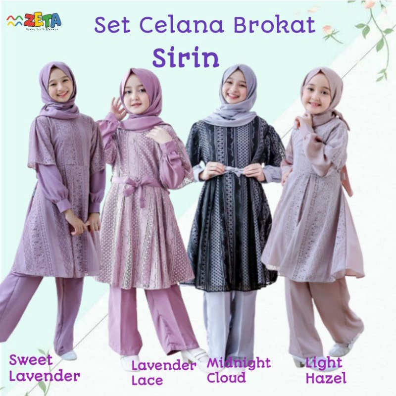 Set Celana Tunik Brokat Anak Remaja Perempuan Baju Pesta Brokat Mewah Sirin Series Zeta Outfit