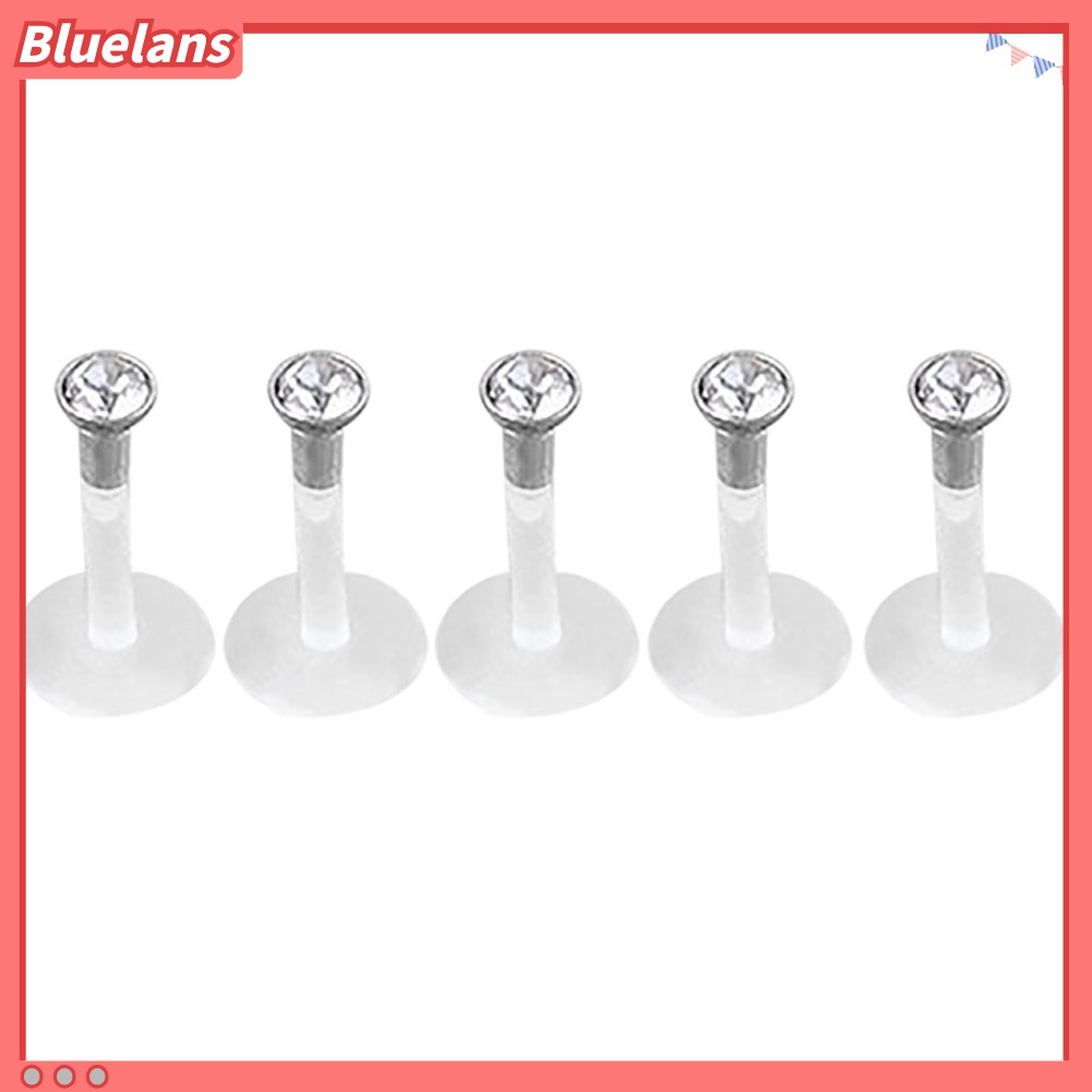 10pcs Cincin Tindik Telinga Bibir Labret Bar Bahan Akrilik Bening Aksen Berlian Imitasi