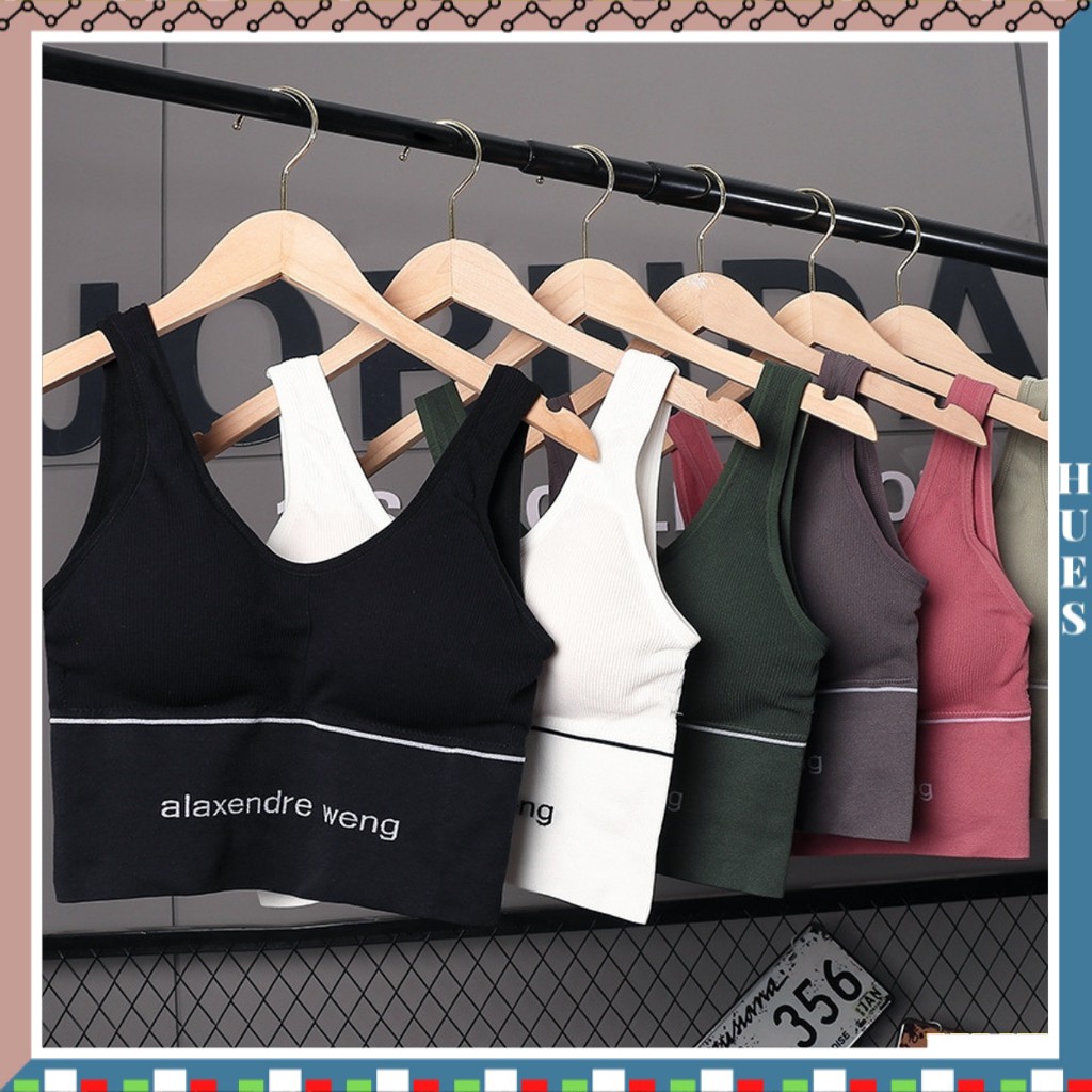 HUES.ID Bh Sport Seamless U-Neck bra Tali Spagheti Silang Warna Polos Untuk Wanita 1022