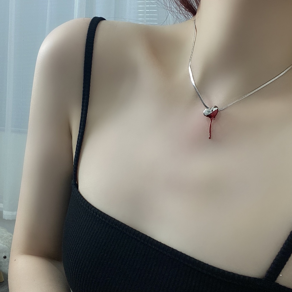 Kalung Rantai Dengan Liontin Hati Merah Mewah Untuk Wanita