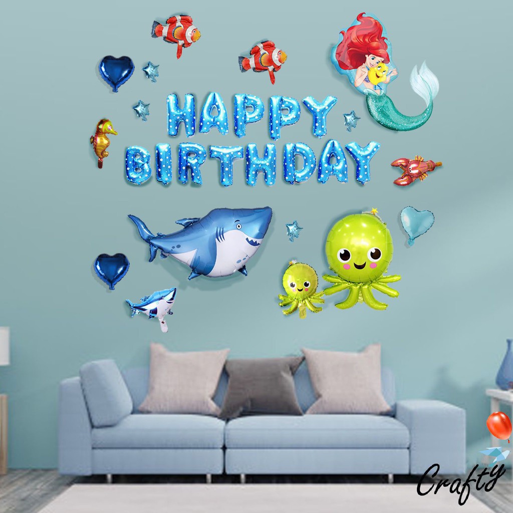 [PAKET] BIRTHDAY Set UNDERWATER ANIMAL Dekorasi Backdrop Ulangtahun