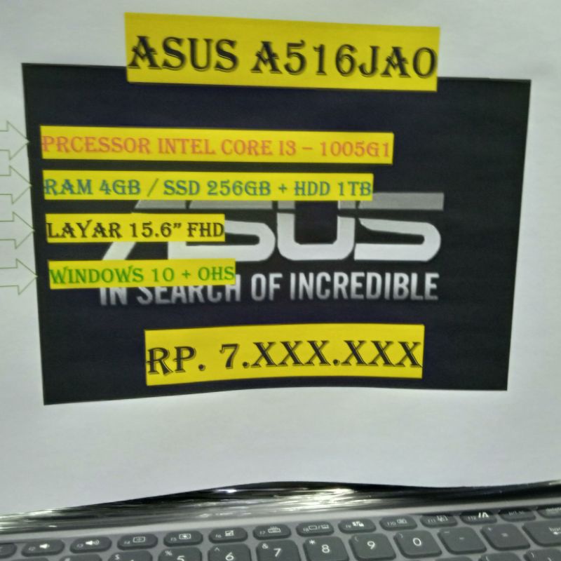 ASUS A516JAO I3 1005G1 4GB SSD 256GB HDD 1TB