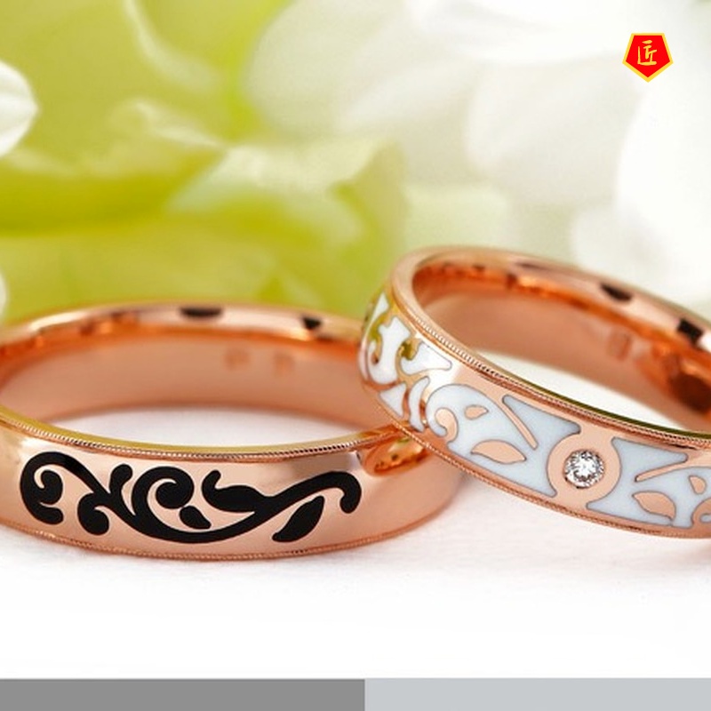 [Ready Stock]Simple Personality Rose Gold Ceramic Couple Rings