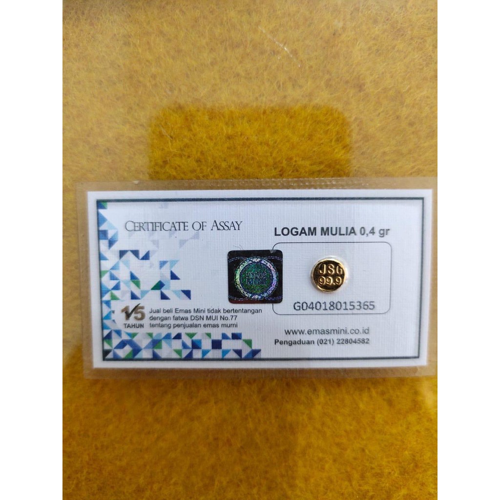 EmasMini 0.4 gr/ Logam Mulia/ Emas Murni? Emas Batangan 24K + Kwitansi