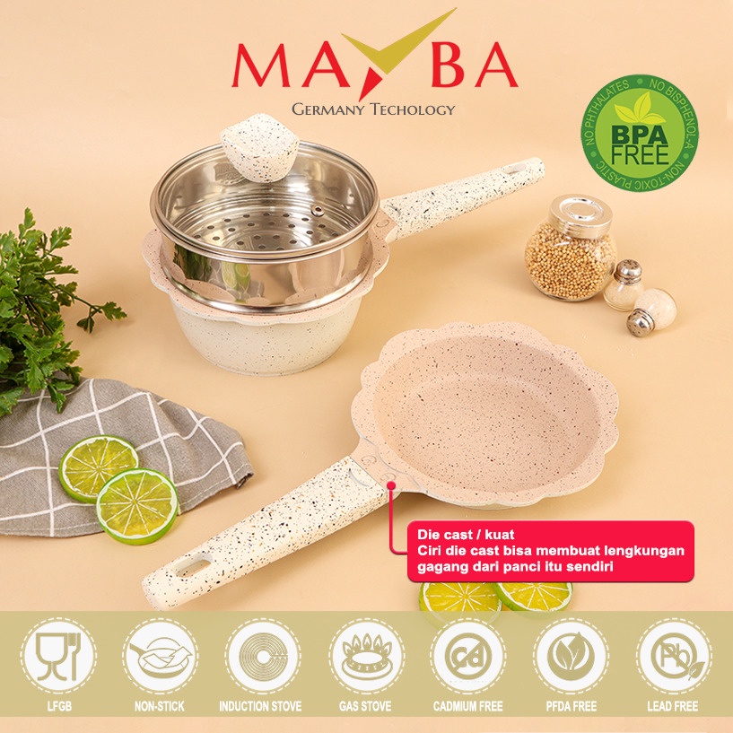 MAYBA Panci Bayi Anak balita set lengkap | Wajan susu milk pan + penggorengan fry pan dan kukusan