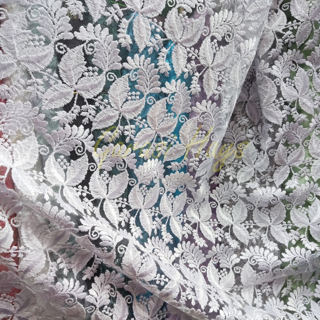 Kain Embroidery Tulle Tile Bordir khusus WHITE PUTIH Lebar 120 cm
