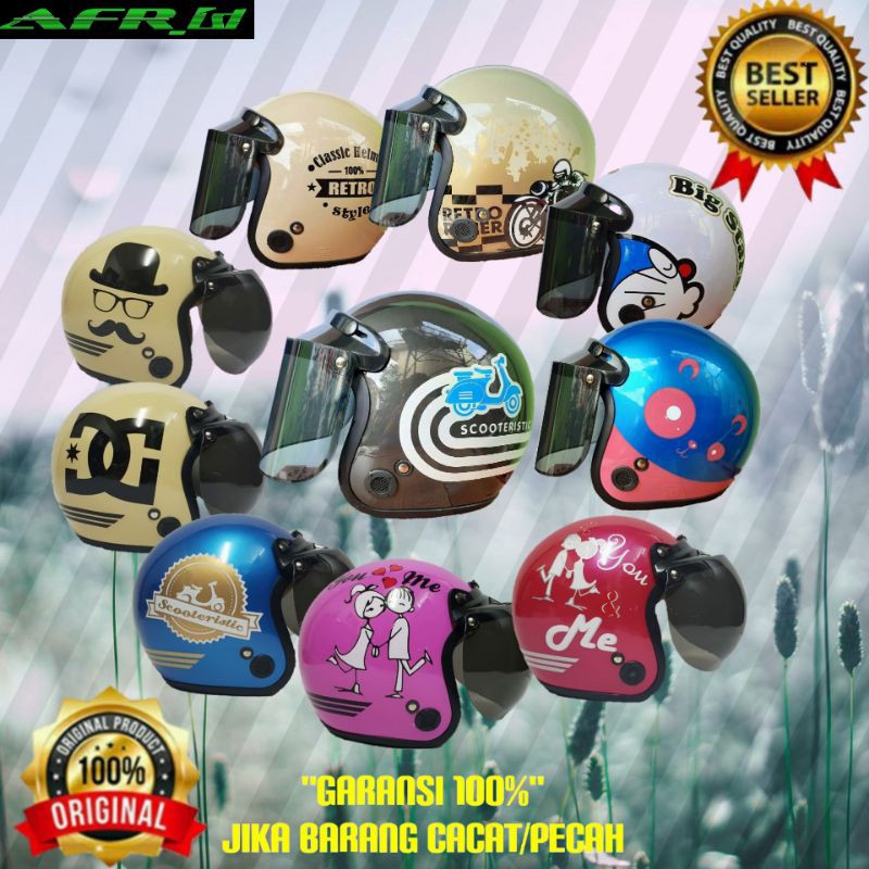 Helm Bogo Wanita Pria Dewasa Motif Full Leher Hlm Retro Classic SNI Murah