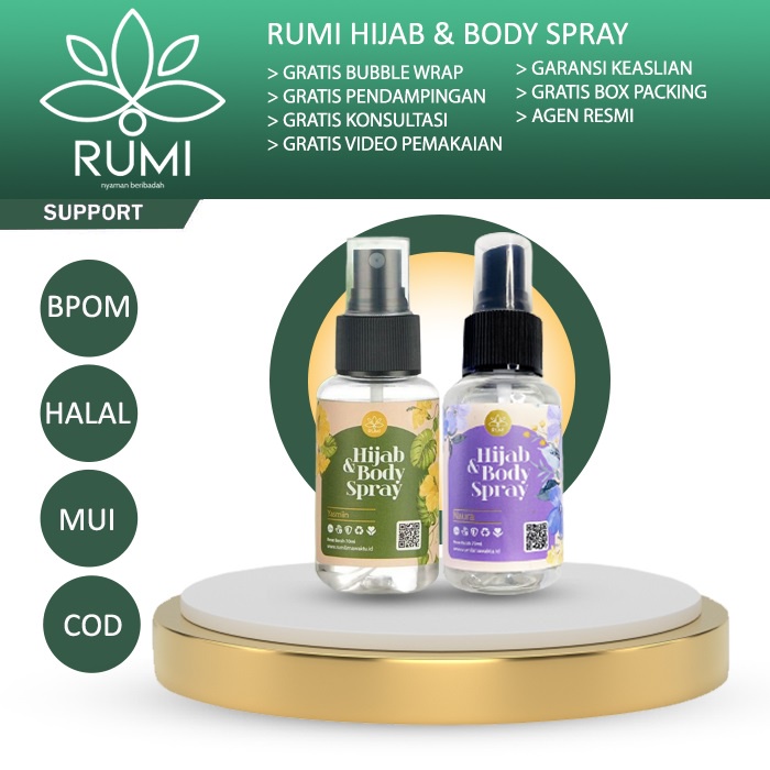 Hijab &amp; Body Spray Minyak Wangi Parfum Yasmiin Halal Rumi Lima Waktu Pengharum Badan