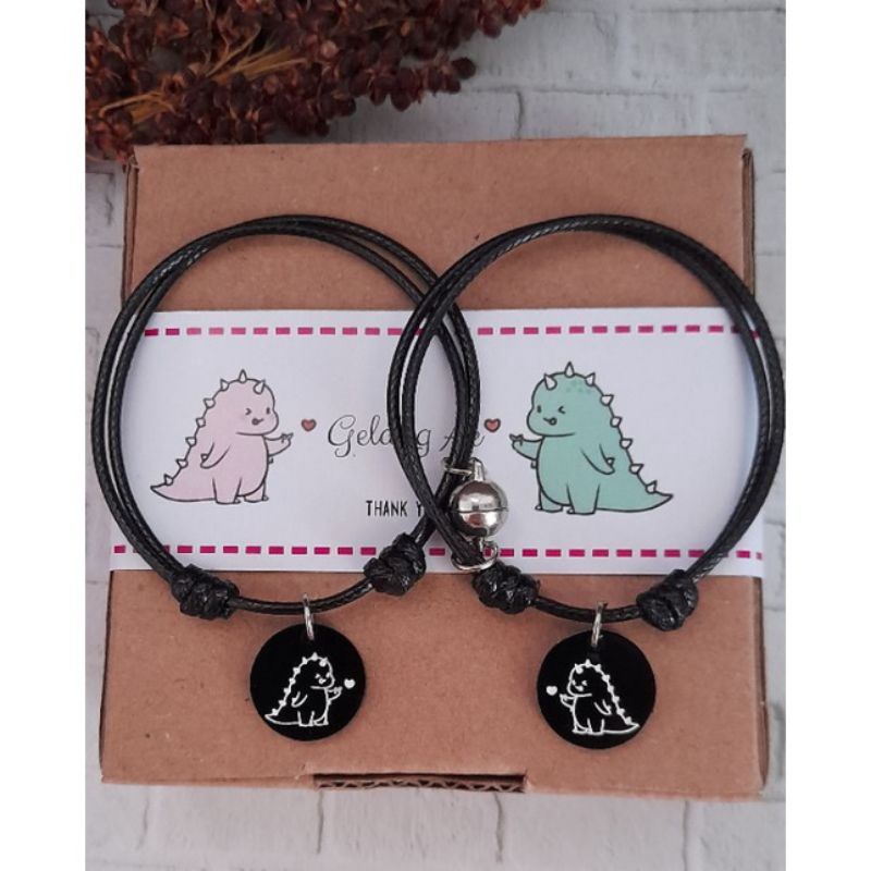 [Termurah ] Gelang Couple DINO LOVe + Magnet FREE BOX