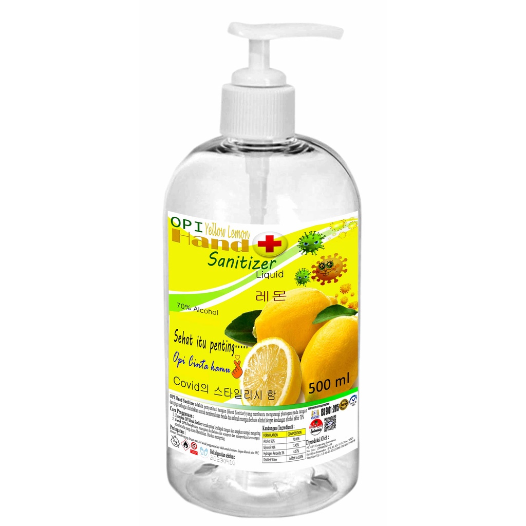 Hand sanitizer antiseptik gel aloe vera Yellow lemon 500ml pump KEMENKES sudah ada izin edar resmi by Oke sabun suplayer