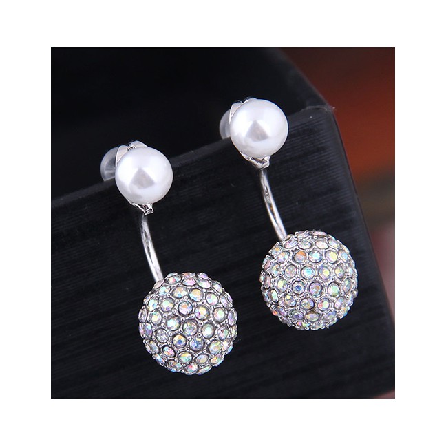 LRC Anting Tusuk Fashion Silver 925 Silver Needle With Zirconium Beads A59424