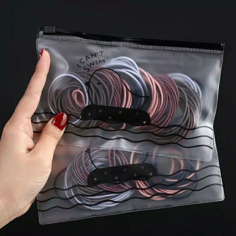 Ikat Rambut Elastis Tipis Mini / Besar Zip Lock Pouch Isi 100Pcs