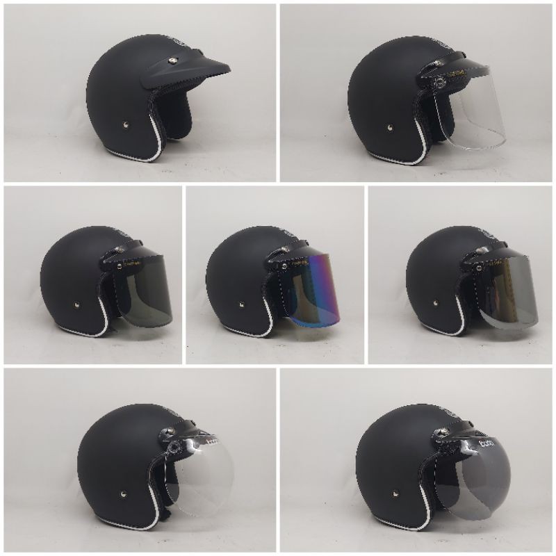 Helm Jpx JP New Bigie Retro Lis Crum Hitam Doff