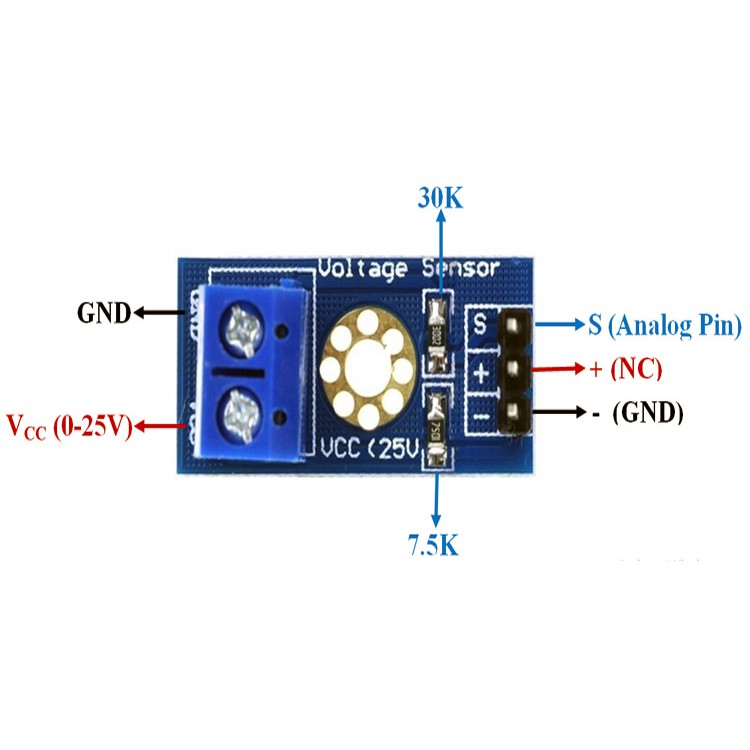 Sensor Tegangan Voltage Module DC 0-25v DC Pendeteksi Volt ARDUINO RASPBERRY PI