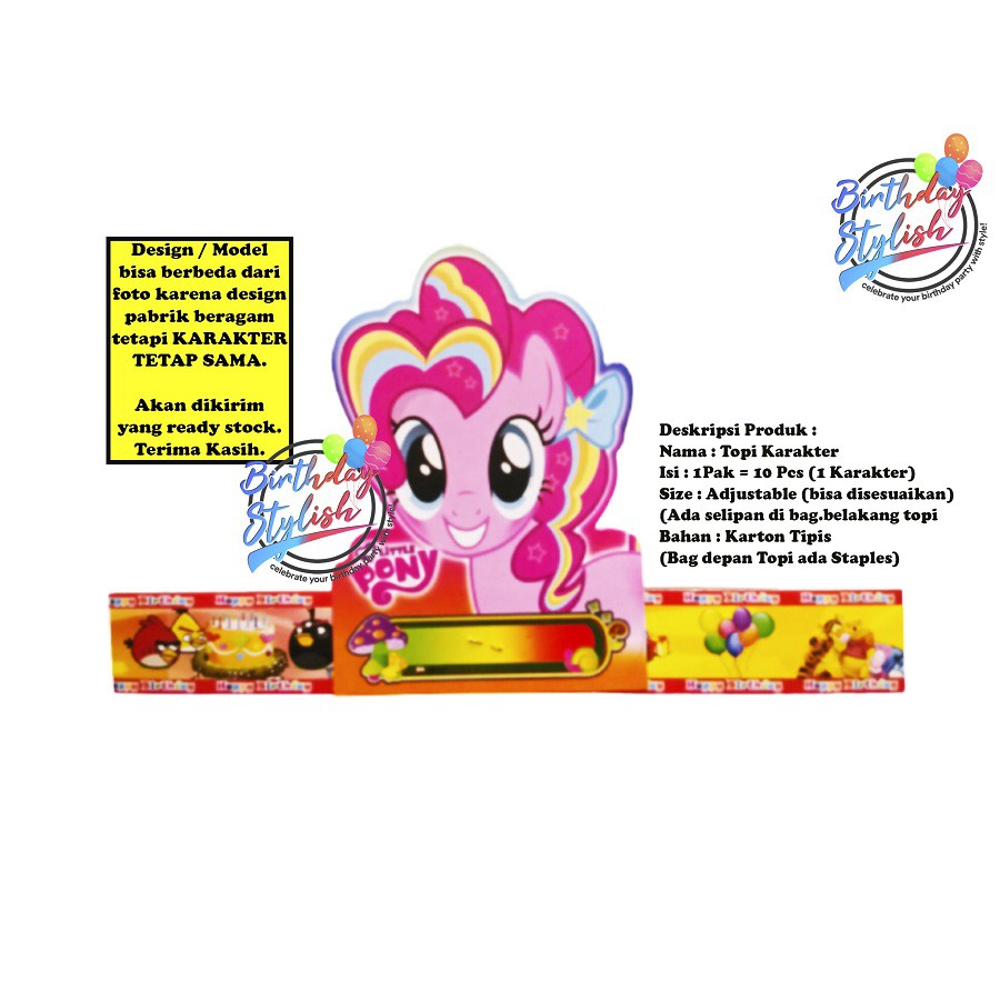 Topi Ulang Tahun Pony/ Topi Lingkar Little Poni isi 10 Pcs/ Topi Murah Little Pony 10 Pcs