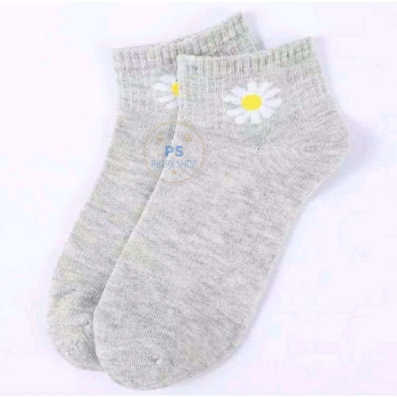 KAOS KAKI FASHION ANKLE SOCK MOTIF BUNGA DAISY FLOWER SEMATA KAKI HIDDEN ANKLE SOCK BERUANG BEAR PS-FLOWER -  ABU ABU